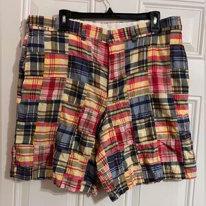Lands End Shorts Men’s 37 Indian‎ Madras Plaid Patchwork Multicolor Outdoor Prep